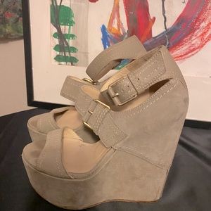 Jimmy Choo Grey Nubuck Leora Platform Wedge